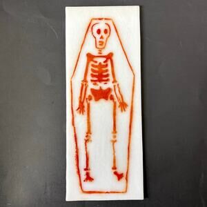 Rust Orange Skeleton White Glass Panel 10x4 Coffin Skull Stained Glass Art Lamp